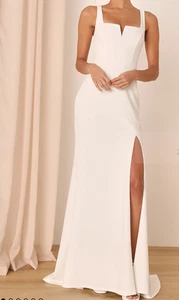 LULUS Everlasting Promise weißes rückenfreies Meerjungfrauenkleid mit Kerbe. GR XS. Neu mit Etikett - Bild 1 von 12