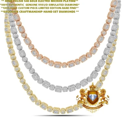 Багет круглой огранки VVS1/D 12,50 карата Теннисная цепочка из золота 14 карат без шеи 6 мм - Изображение 1 из 3