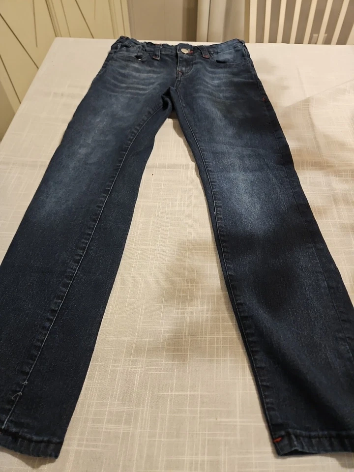 True Religion Jeans Boys 12 Blue Relaxed Slim Leg Dark Wash Distressed - Image 1 of 4