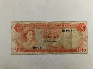 1974 BAHAMAS $5 Dollars Pick# 37b Signature T.B Donaldson - Picture 1 of 2