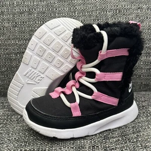 Nike AQ9495-002 Snow Boot Toddler 7C Black Pink Faux Fur Snow Boots Warm Cool - Picture 1 of 13