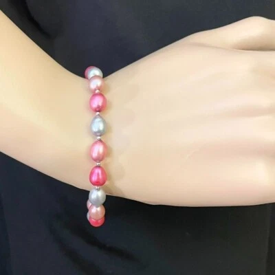 Imperial Pearl 925 Sterling Silver Pearl Bracelet 7.5" in Pinks and Silvery Gray - Image 1 of 4
