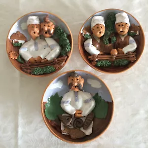 Piatti da parete trittico villaggio ucraino ceramica maiolica vintage anni '80 - Foto 1 di 10