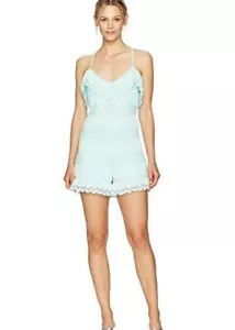 GUESS Women's Sleeveless Vita Ruffled Romper, Fair Aqua, Size: L - Picture 1 of 2