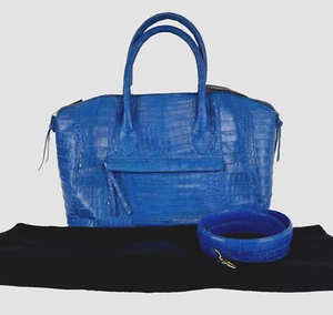 Nancy Gonzalez Auth Blue Genuine Crocodile Leather Handbag Tote Shoulder Bag - Picture 1 of 15