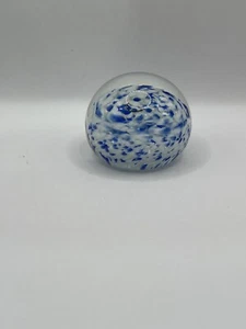 Handblown Floating Blue White Glass Paperweight 2" Diameter - Picture 1 of 4