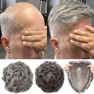 Adurable Mens Toupee Human Hair Replacement System Mens Hairpiece Toupee Wig Top - Picture 1 of 40
