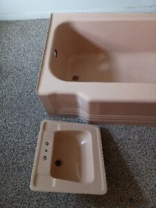 50s Mid Century Coralin Or Venetian Pink Bath Set Tub Sink American Standard 