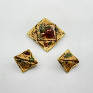 paper mache oragami jewelry set hand made floral square geometric one of a kind - Imagen 1 de 3