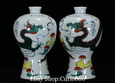 Par de jarrones botella Hongwu azul blanco porcelana dragón bestia larga patrón Foto 1 de 4