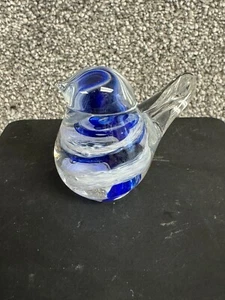 Glass Bird Paperweight Stockholm Glasbruk Skansen Clear blue white swirl J1250 - Picture 1 of 8