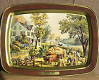 Currier & Ives Harvest Time Rare Americana Vintage Serving Tray Lithograph MCM