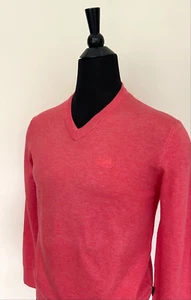 New Men's HUGO BOSS Sweater V Neck Pullover Pink Red Wool Regular Fit M Jumper - Picture 1 of 7