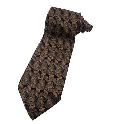 HUGO BOSS Men's Green Brown Herringbone Classic Made in Italy 100% Silk Neck Tie - Imagem 1 de 4