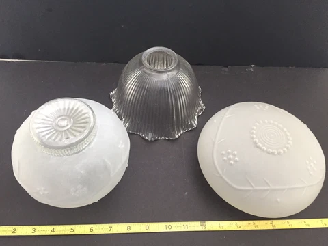 Frosted / Clear Light Globe Shade Lot of 3 ANTIQUE VINTAGE Ceiling Light SHADES Cover