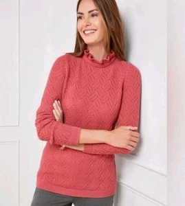 Talbots Neu mit Etikett Pointelle Wollmischung Himbeere Rüschen Ausschnitt Pullover Sweater Gr. Large - Bild 1 von 9