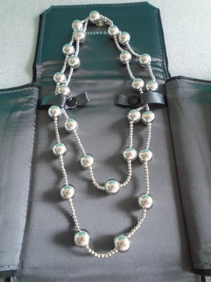 TIFFANY STERLING SILVER ~ BEAD NECKLACE 36" - 12mm/3mm BEADS...BEAUTY! - Image 1 of 4
