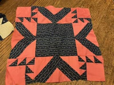 Antiguo bloque de edredón azul índigo de 14 pulgadas AAFA #3 Moprimitivepast Calico Foto 1 de 3