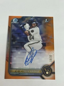 2022 Bowman Chrome Felix Valerio 1st Auto /25 Orange Refractor Brewers SSP - Picture 1 of 2