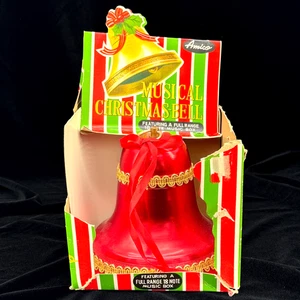 Vintage Zugschnur Japan musikalisch rote Weihnachtsglocke übergroß Ornament Musik neu aus altem Lagerbestand - Bild 1 von 9