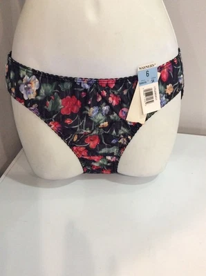 Rare Vintage Warner's Bright Stripes Black Floral Brief Size 6 Style 55532 - Image 1 of 4