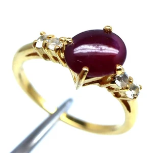 925 Silver 7 x 9 MM. Red Ruby & White Zircon Birthstone Jewelry Ring Size 6.75 - Picture 1 of 4