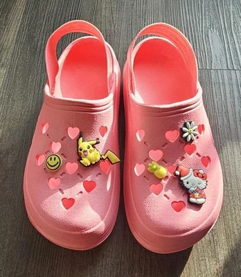 Justice brand croc Clogs Pink Charms Girls size 13 Pink Slip-On  - Image 1 of 4
