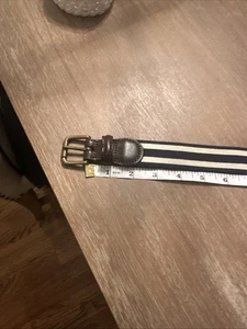 VINTAGE Polo Ralph Lauren Gürtel mit Band Lederbesatz 40 Streifen blau weiß - Bild 1 von 9