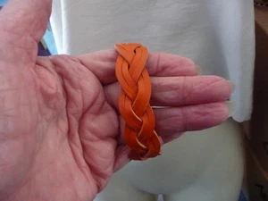 ORANGE LEATHER BRAIDED  6 TO 7'' LONG  3/4'' WIDE  WRAP BRACELET #6/16 - Picture 1 of 5
