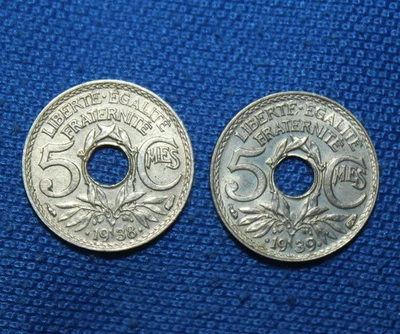 Lot : 2 x 5 Centimes Lindauer, Maillechort - 1938 & 1939 - Photo 1/2