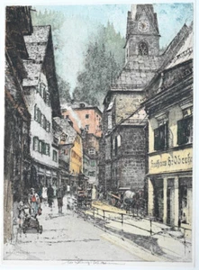 1944 Bad Gastein Altstadt / Kaufhaus Luigi Kasimir Signierte Orig-Farbradierung - Bild 1 von 1