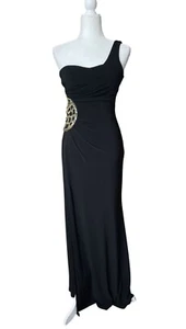 B. Smart Y2K 90's Prom Dress Black One-Shoulder Full Length Gold Embellished - Picture 1 of 8