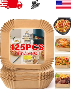 125PCS Disposable Air Fryer Liners 8 Inch Square Parchment Paper for 5-8QT - Picture 1 of 15