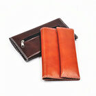 (Brown)Leather Cigarette Pouch Bag Filter Rolling Paper Small Pocket With Zip