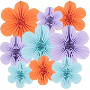 Pink Blue Paper Fans 9PCS Floral Wall Decorations for Birthday Party Decor - Picture 1 of 6