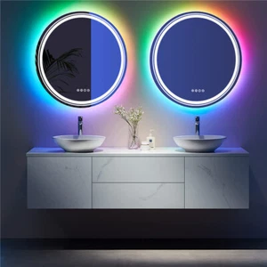 Circle Large RGB Led Bathroom Mirror Wall Vanity Makeup Mirror Dimmable & Memory - Picture 1 of 8