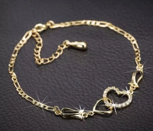 Doppelherz Knöchel für Frauen Armband Kristall barfuß Strand Zubehör Fußkett  - Bild 1 von 14