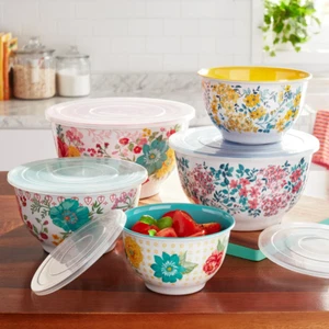 Melamine Preparing Serving Storing Mixing Bowls W/ Snap-On Lids Kitchen 10-Piece - Picture 1 of 12