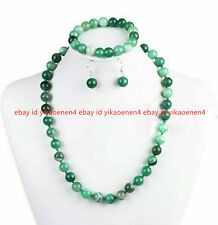 6/8/10/12mm Green Striped Agate Round Gems Beads Necklace Bracelet Earring Set