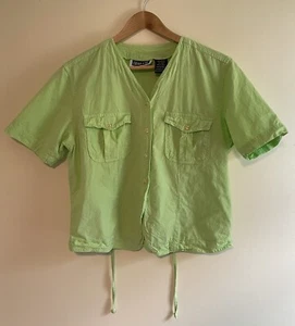 erica & co medium lime green vintage button up crop blouse - Picture 1 of 4