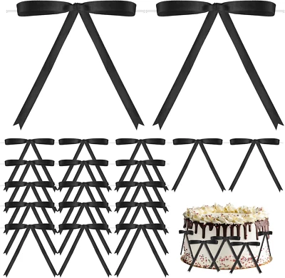60 Piezas Arcos de Corbata Giratorios Arcos Negros para Decoración de Pasteles, Arcos de Cinta de Satén para Regalo Foto 1 de 4
