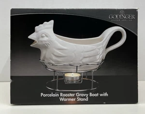 Godinger Porcelain Rooster Gravy Boat with Warmer Stand Brand New Unopened - Picture 1 of 3