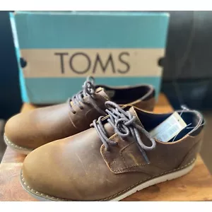 TOMS Casual Oxfords Dress Shoes Leather Comfort Brown Lace Up Mens Size 9 NWB - Picture 1 of 10