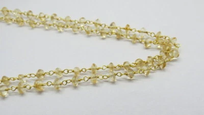2 Feet Rosary Chain 22K Gold Necklace Natural Cirtine Gem Stone 3mm Round Beads - Image 1 of 3
