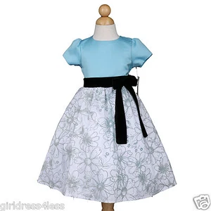 New Mint Blue Easter Party Holiday Flower Girl Dress Sleeves 3/4 5/6 7/8 - Picture 1 of 3
