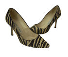 Manolo Blahnik Brown Zebra Calf Hair Pointy Toe High Heel Pumps Shoes Size 36
