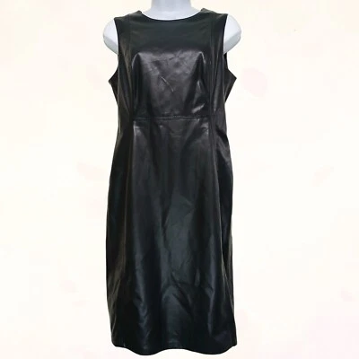 Calvin Klein Black Faux Leather Sleeveless Wiggle Pencil Sheath Petite Dress S.8 - Image 1 of 4