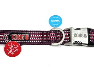 KONG L Large Dog Collar REFLECTIVE Pink Purple Neck Size 18-26 Inches NWT