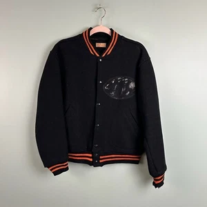 VTG 1950s Collegiate House Letterman Wool Varsity Jacket Size 42 USA Black FLAWS - Picture 1 of 10