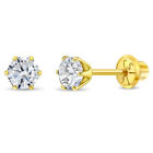 14k Yellow Gold 4mm Solitaire Round Cubic Zirconia Screw Back Toddler Earrings